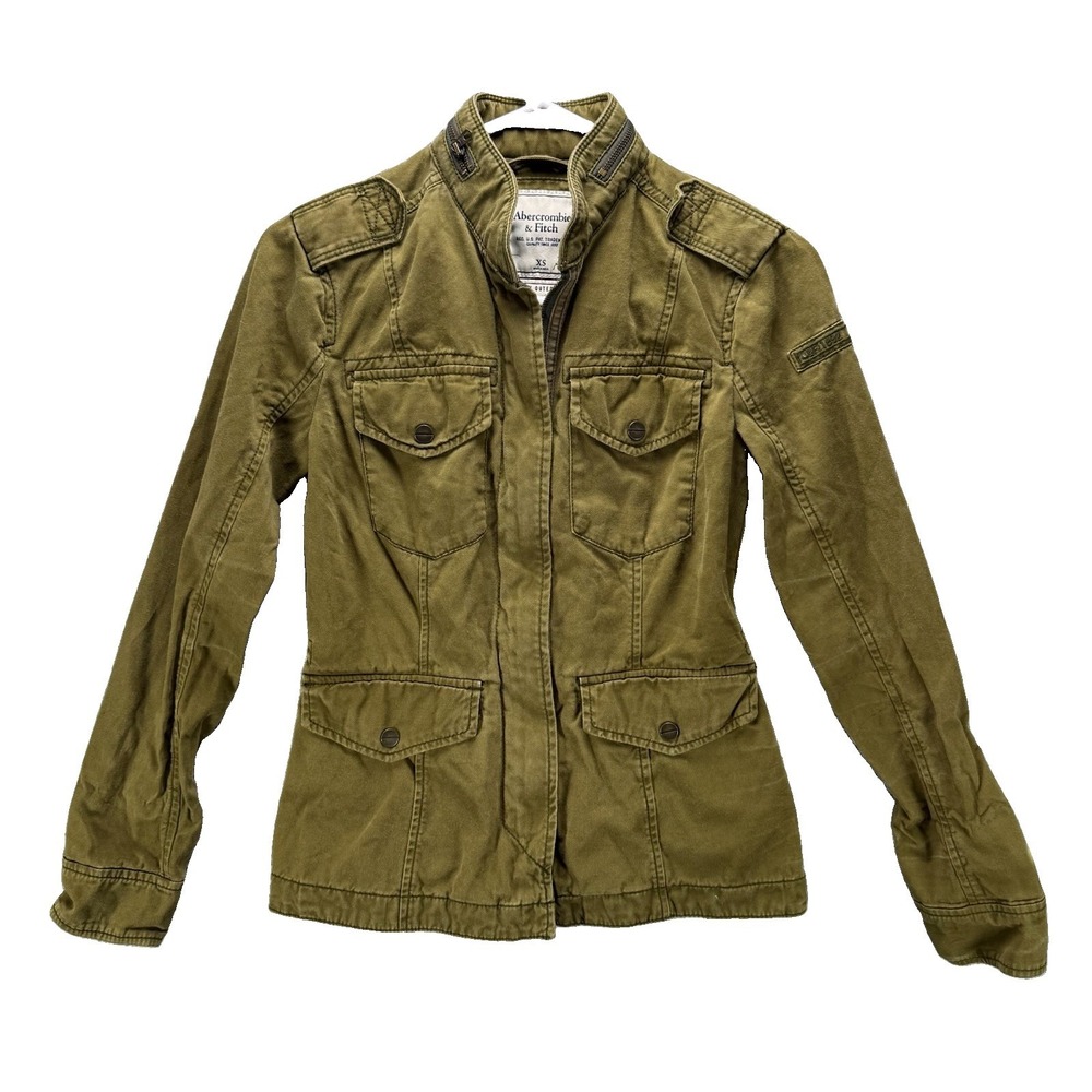 Abercrombie & Fitch Field Jacket Size XS Green Cotton Utility Pockets Full Zip
